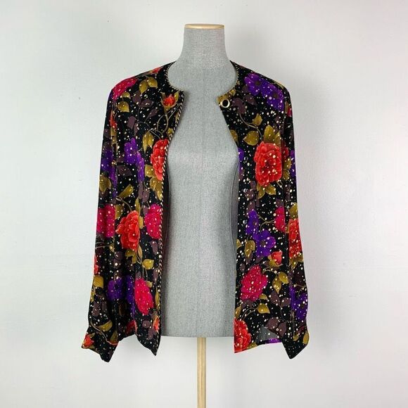 Vintage Shirt Celestial Floral Metallic Dot Corded Button Down Women's 8 - Picture 12 of 12